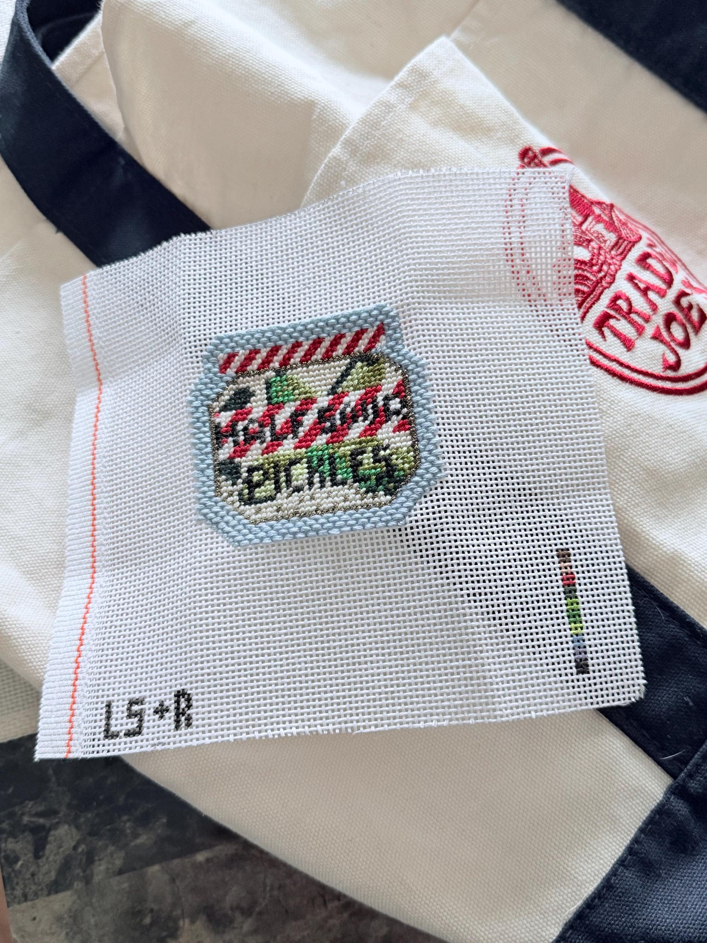 Half Sour Pickles Needlepoint Canvas, Hand-Painted Deli Ornament