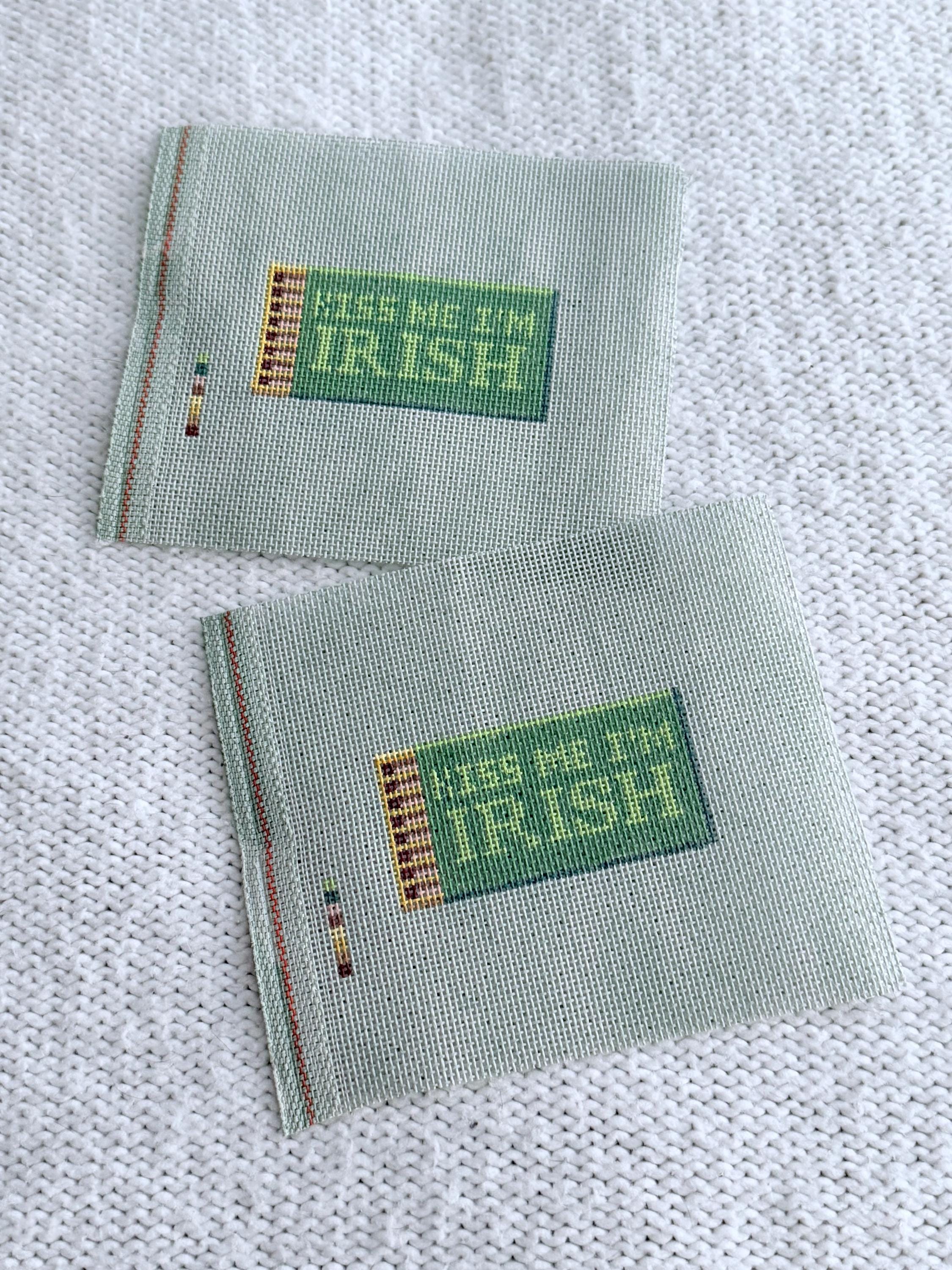 Kiss Me I’m Irish Matchbox Needlepoint Canvas on Green 18 mesh | HandPainted St Patrick’s Day