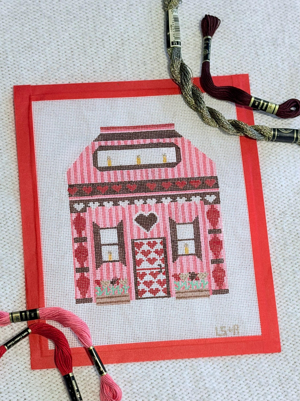 Valentine’s Cottage 18 Mesh Hand Painted Needlepoint Canvas // Valentines Day Themed Holiday Village // Hearts Cottage House Needlepoint