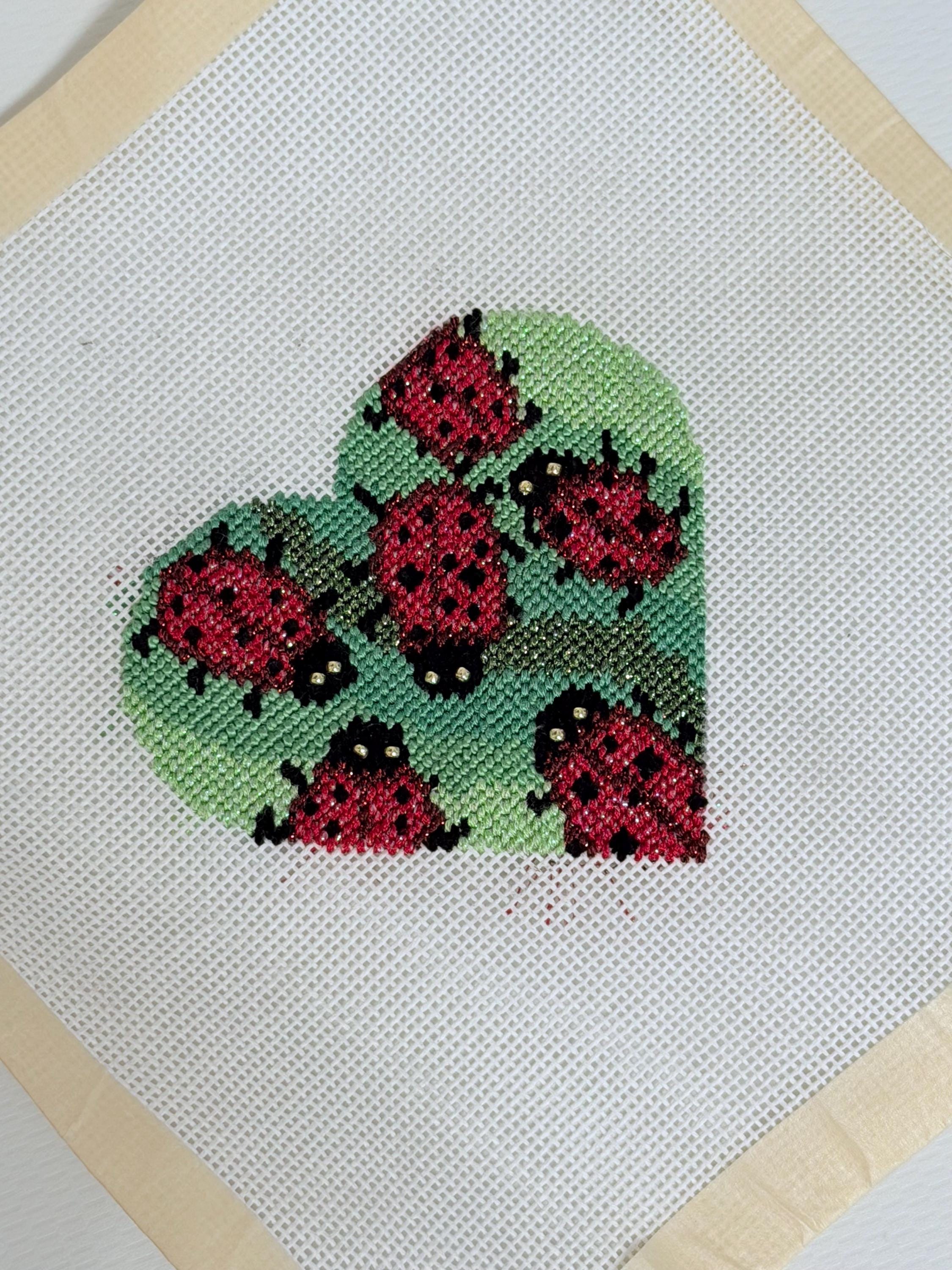 Ladybug Heart Needlepoint Canvas | 13 or 18 Mesh Beginner Project