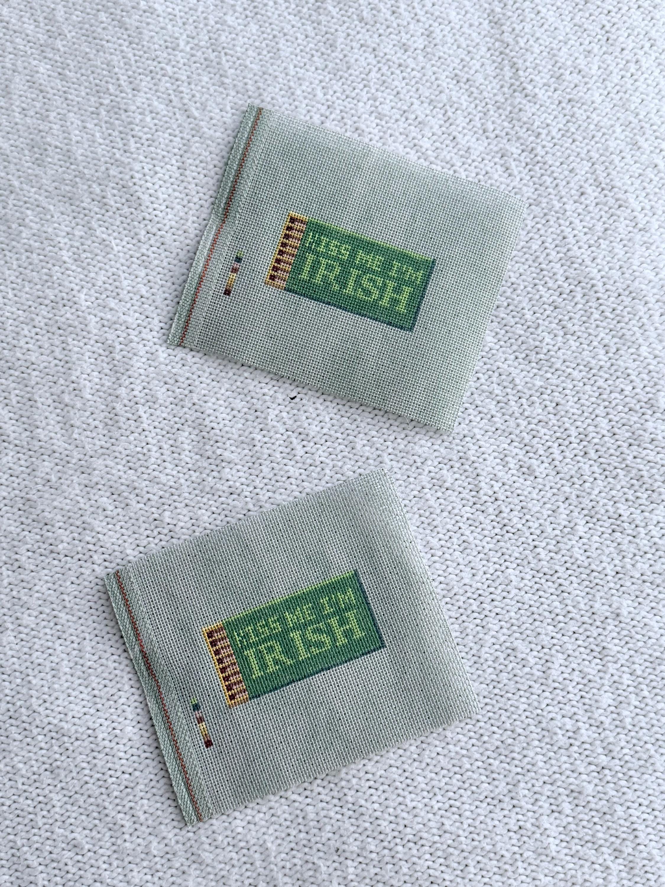 Kiss Me I’m Irish Matchbox Needlepoint Canvas on Green 18 mesh | HandPainted St Patrick’s Day