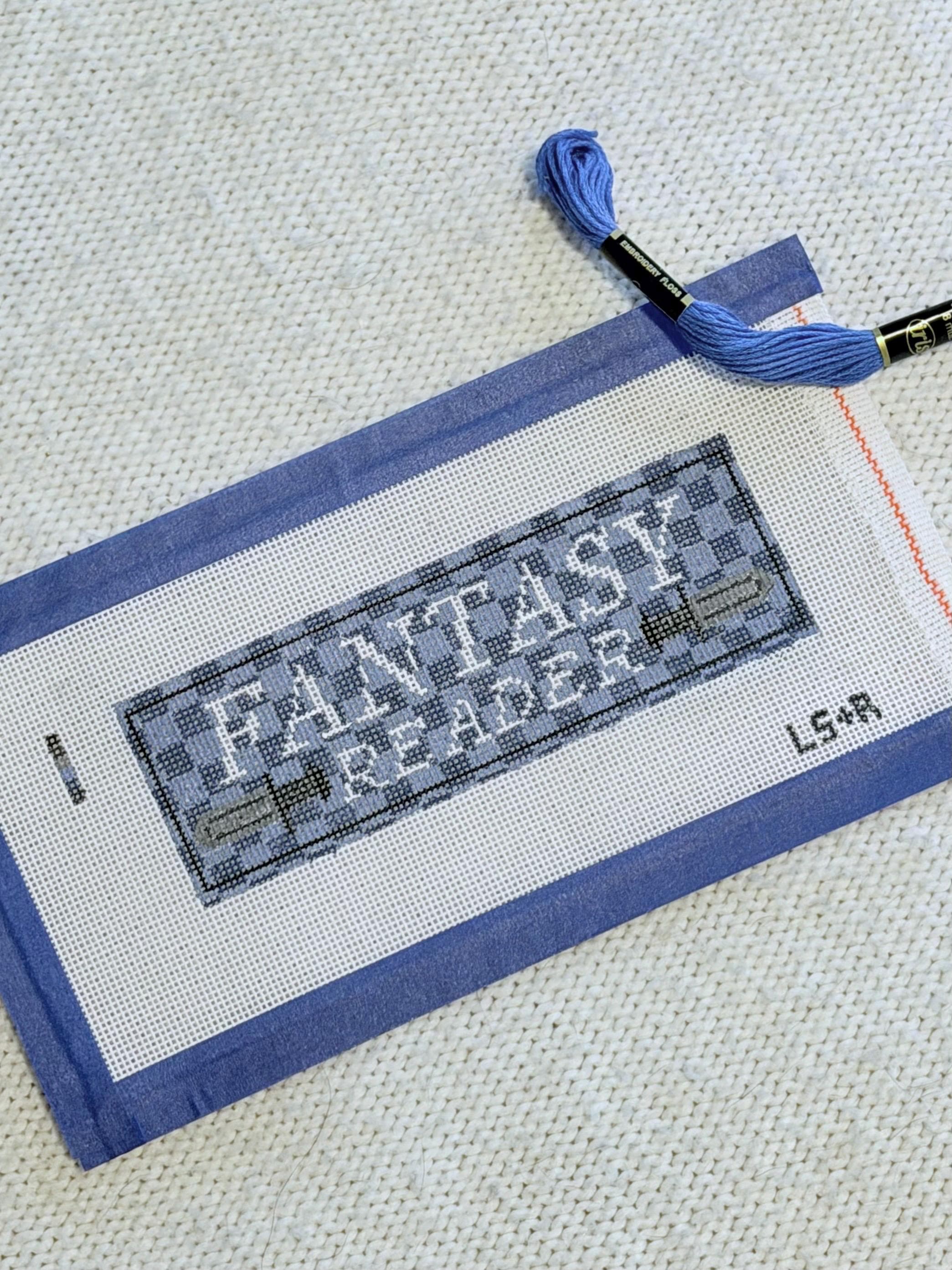 Fantasy Book Lover Needlepoint Bookmark Canvas 18 Mesh, Hand Painted Needlepoint, Reader Gift, DIY Stitching Project