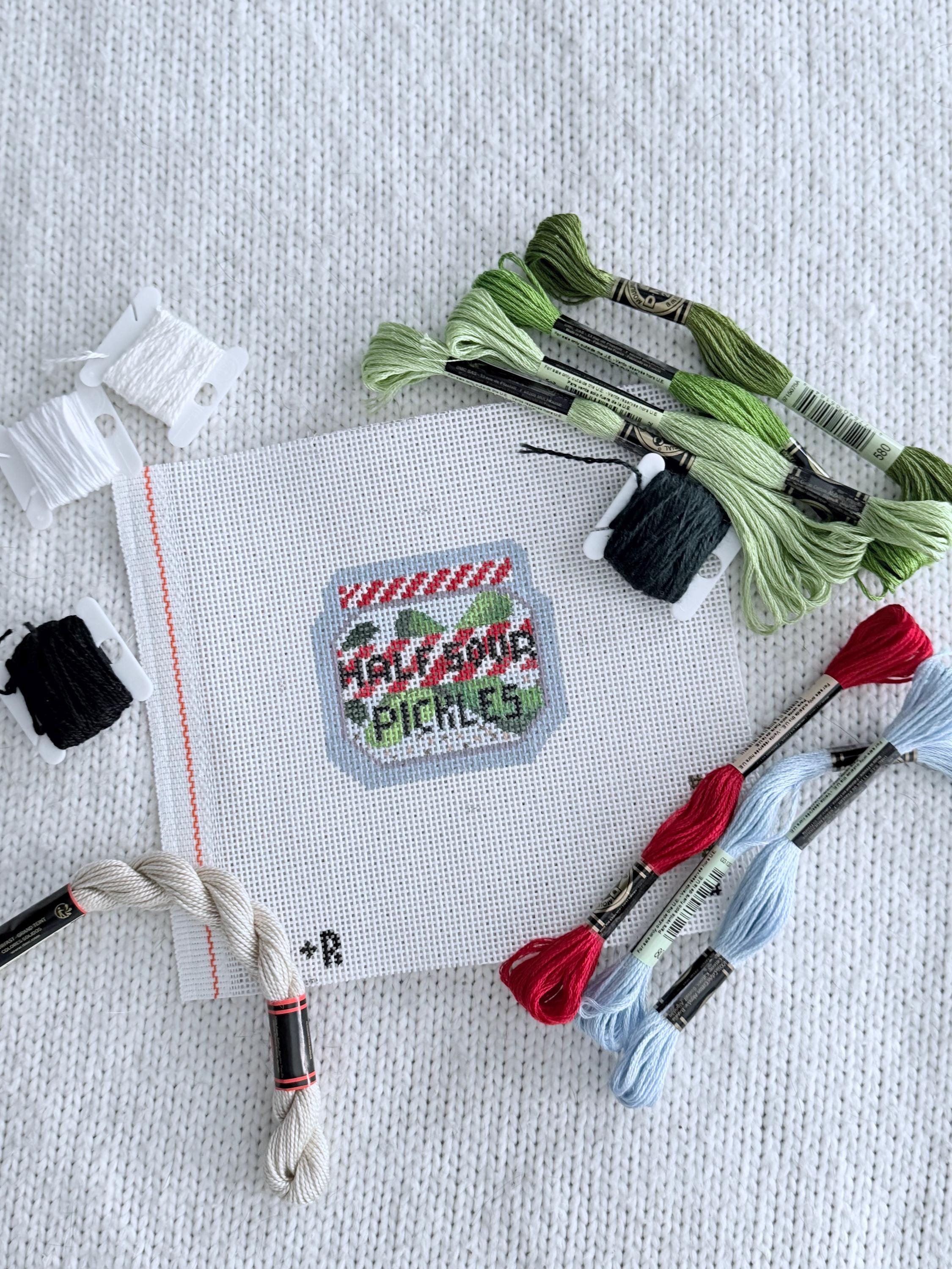 Half Sour Pickles Needlepoint Canvas, Hand-Painted Deli Ornament