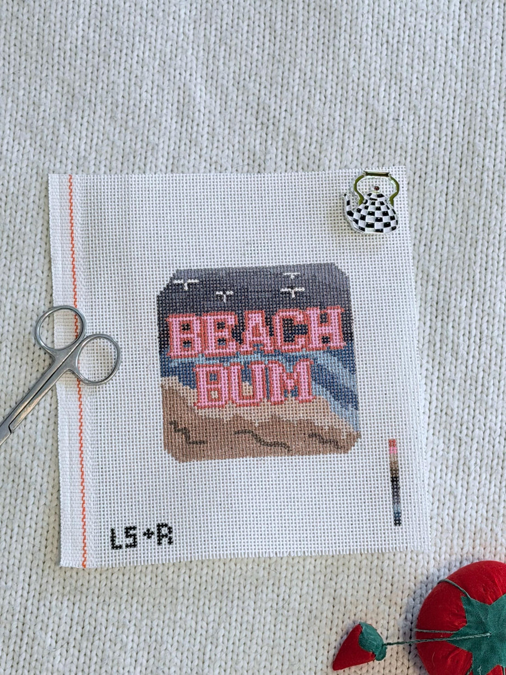 Hand Painted Needlepoint Canvas: Beach Bum Winter Scene, 4 inch Ornament