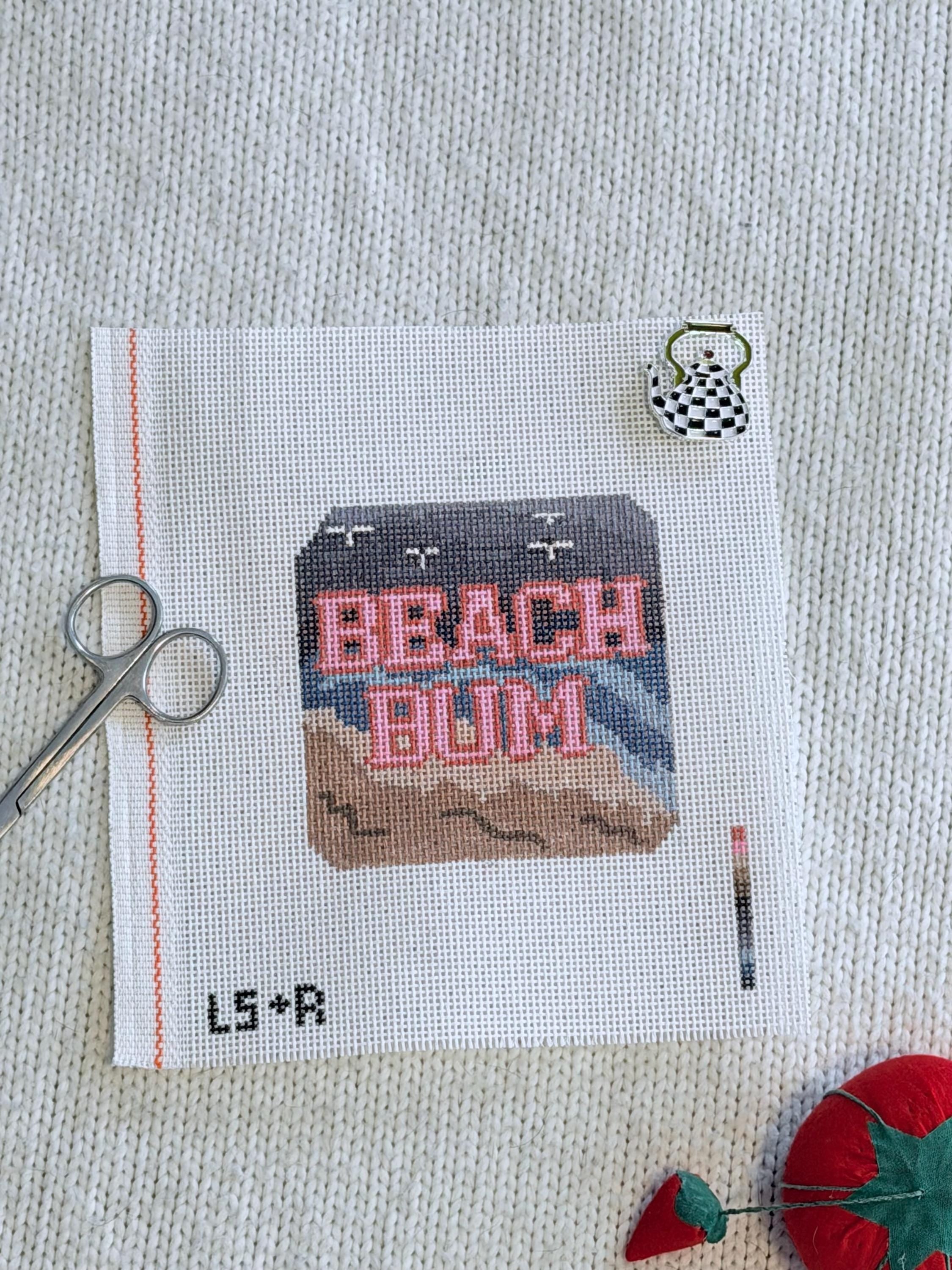 Hand Painted Needlepoint Canvas: Beach Bum Winter Scene, 4 inch Ornament