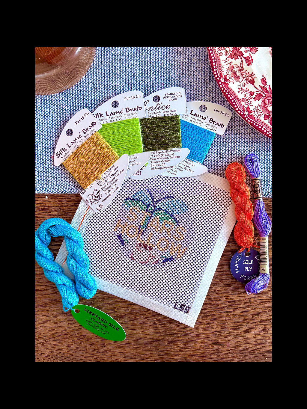 Stars Hollow Dragonfly and Coffee Cup Hand painted Needlepoint Canvas on 18 Mesh - Gilmore Girls inspired Needlepoint