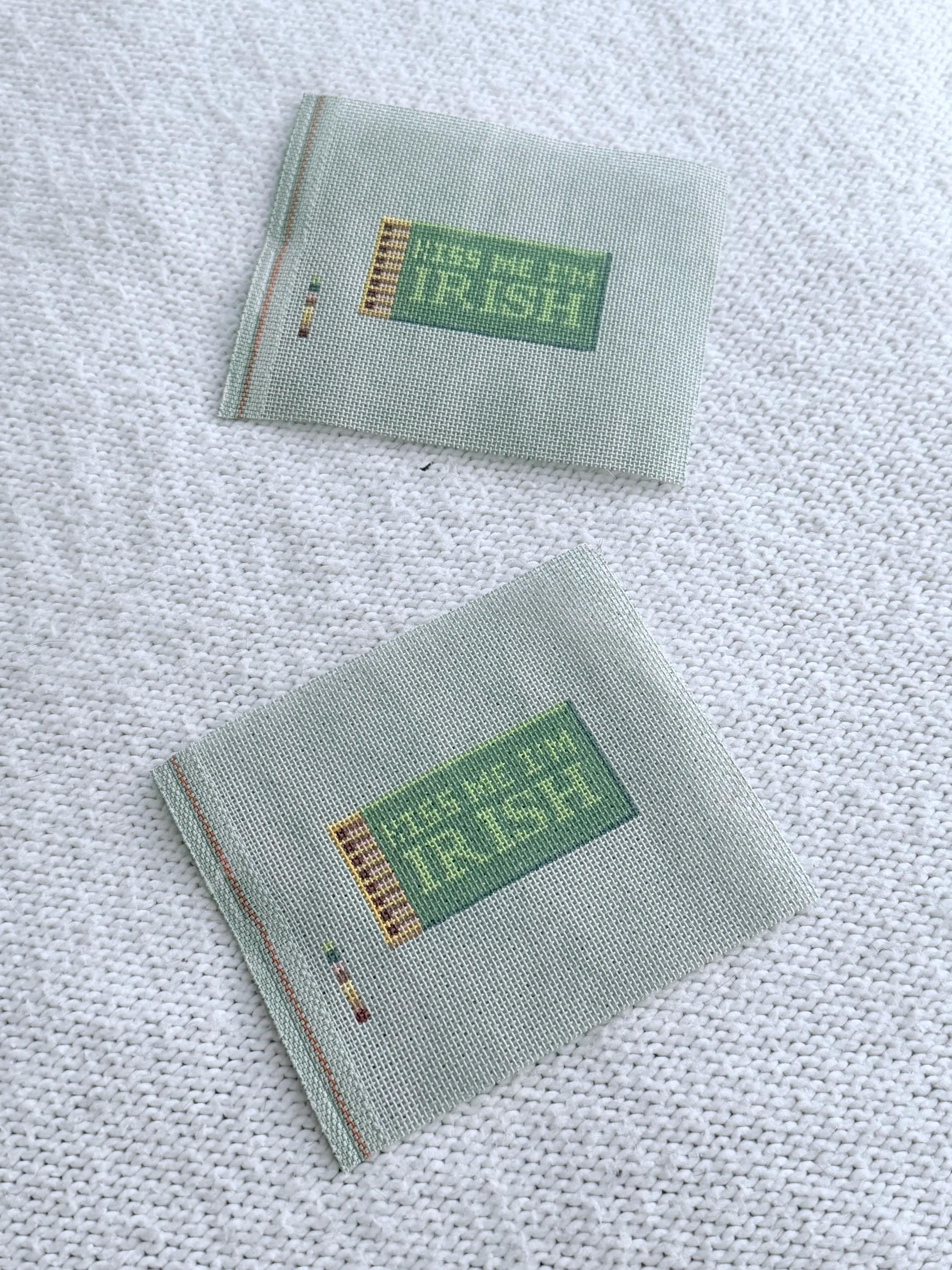 Kiss Me I’m Irish Matchbox Needlepoint Canvas on Green 18 mesh | HandPainted St Patrick’s Day