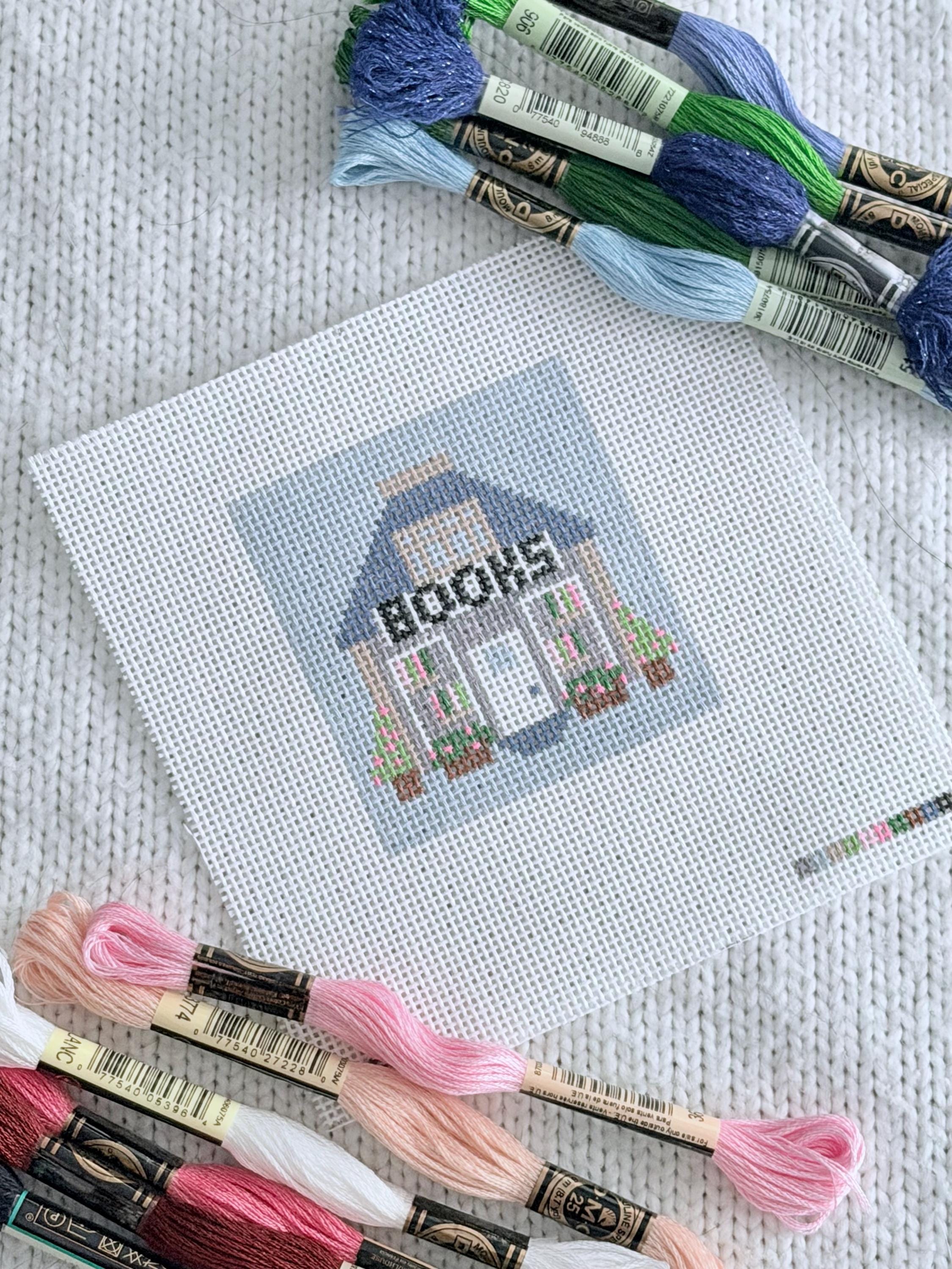 Mini Bookshop 13 Mesh Canvas Hand Painted | Beginner Needlepoint Project