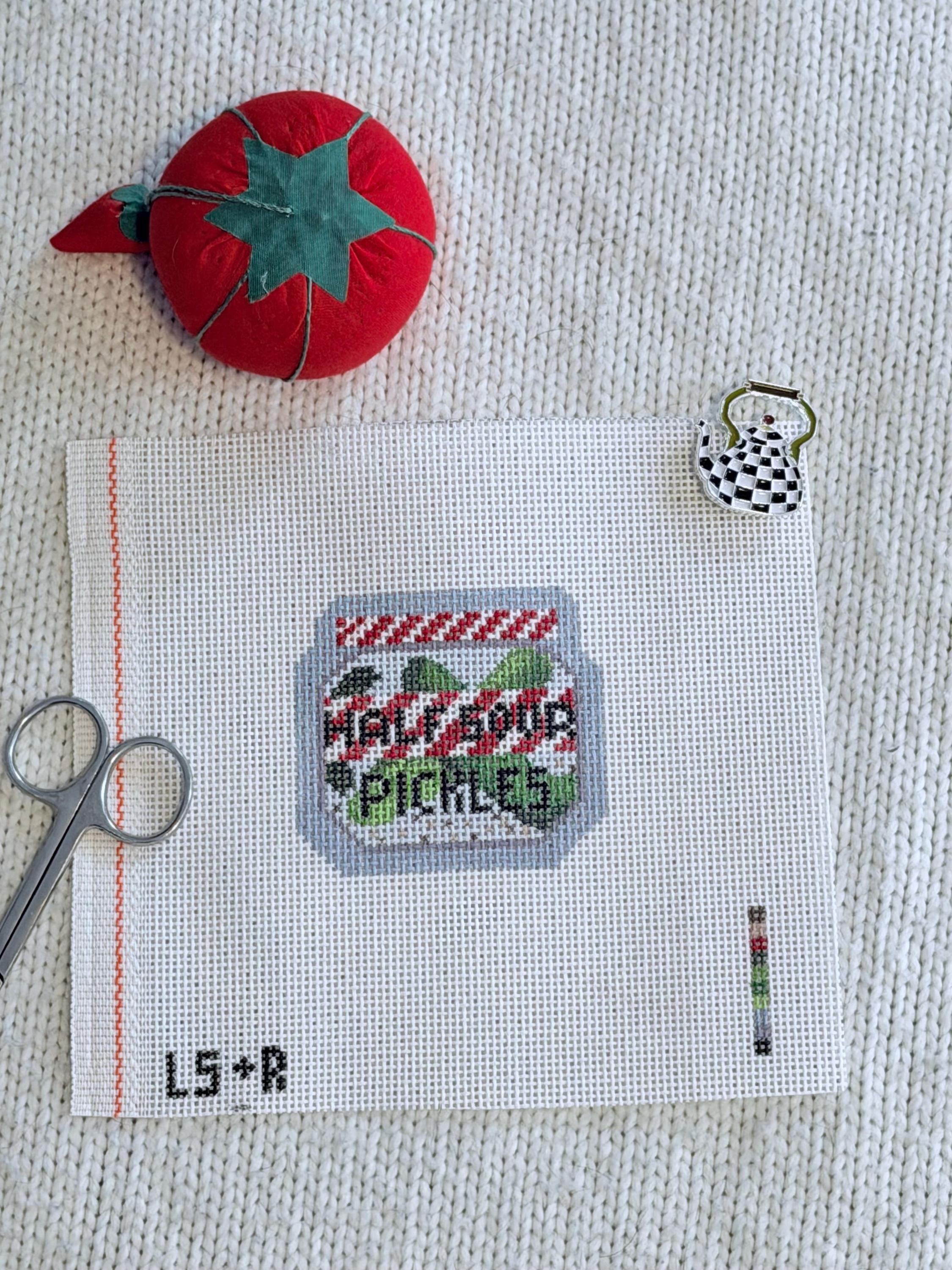 Half Sour Pickles Needlepoint Canvas, Hand-Painted Deli Ornament