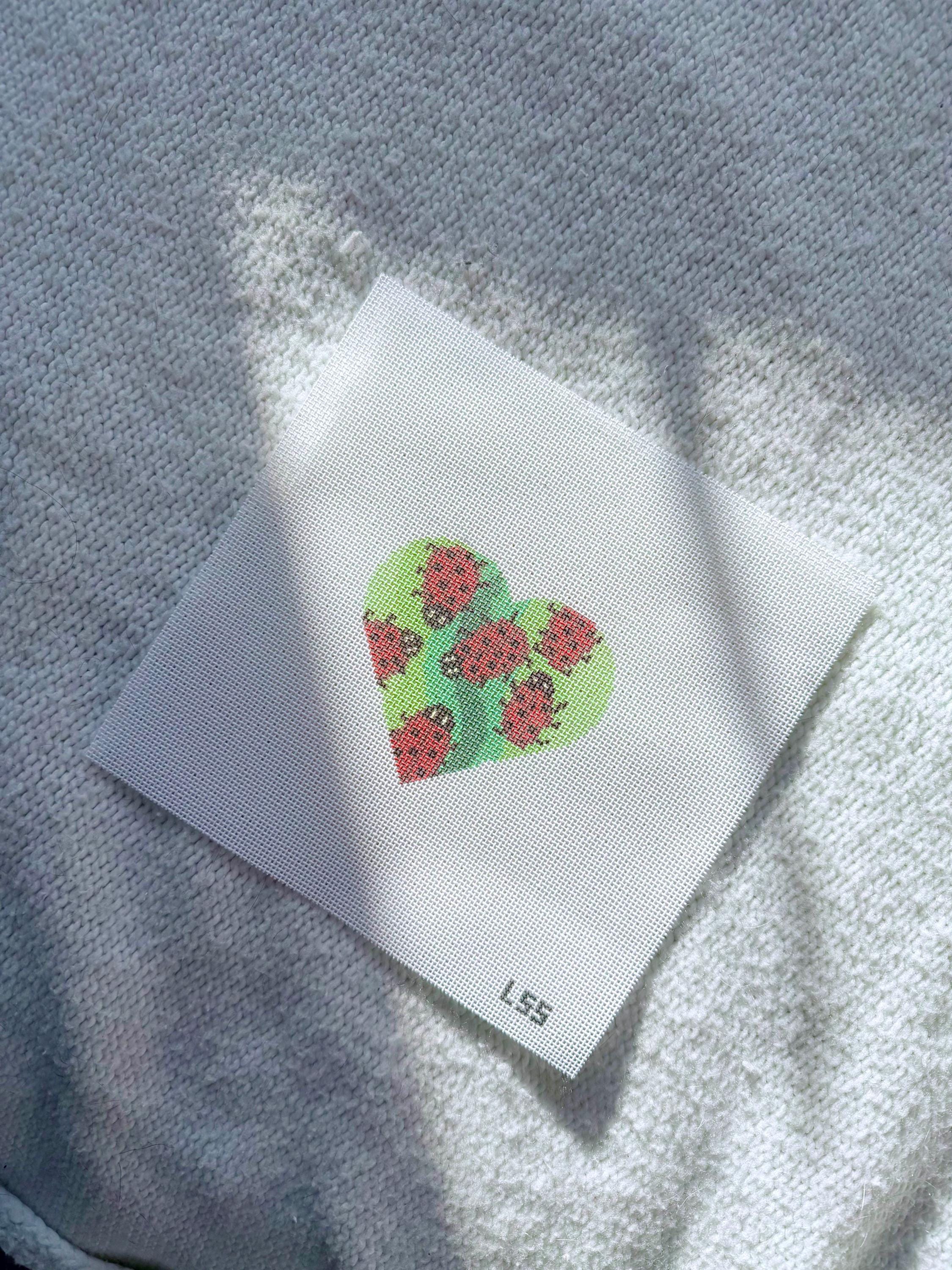 Ladybug Heart Needlepoint Canvas | 13 or 18 Mesh Beginner Project