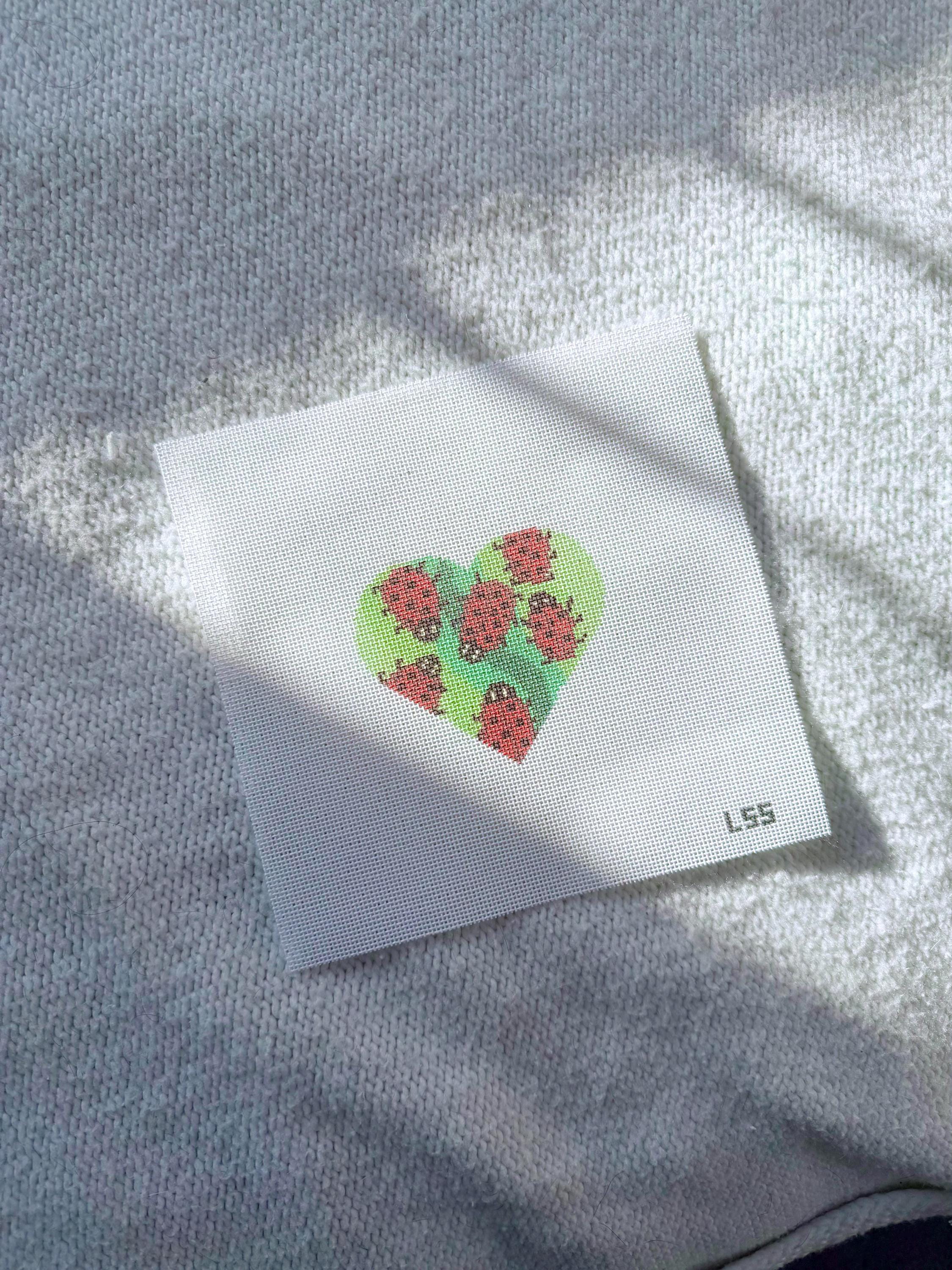 Ladybug Heart Needlepoint Canvas | 13 or 18 Mesh Beginner Project
