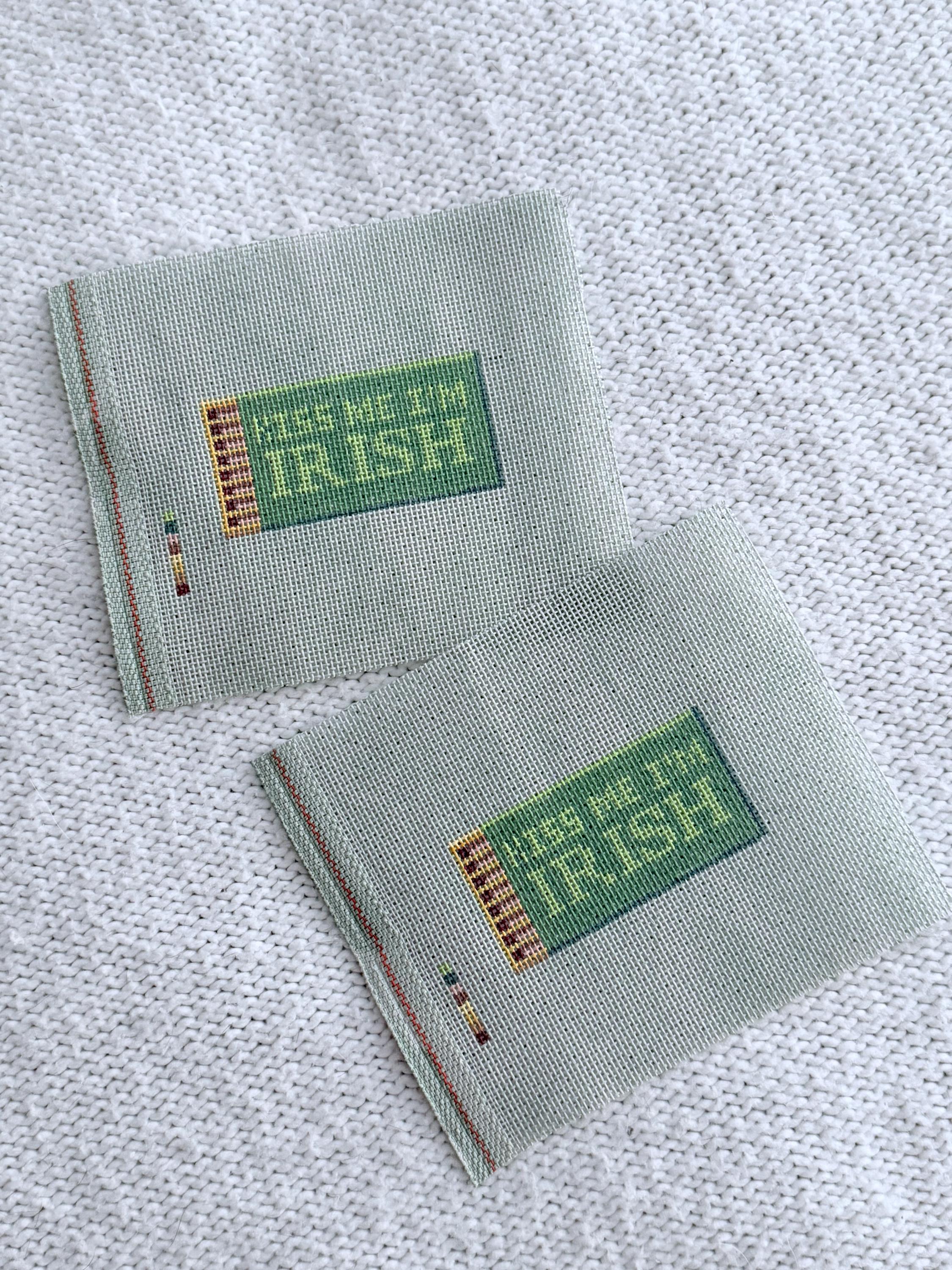 Kiss Me I’m Irish Matchbox Needlepoint Canvas on Green 18 mesh | HandPainted St Patrick’s Day
