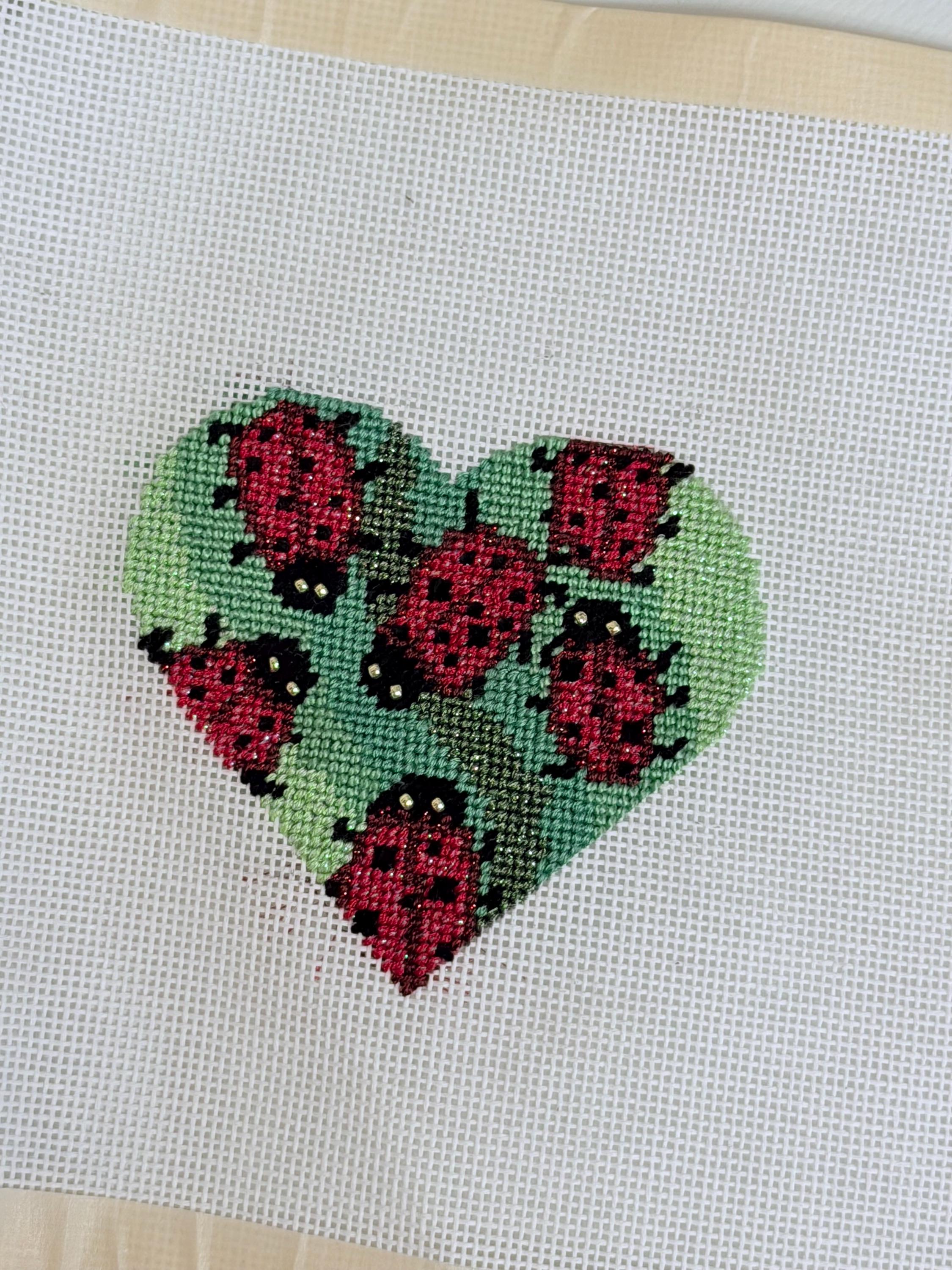 Ladybug Heart Needlepoint Canvas | 13 or 18 Mesh Beginner Project