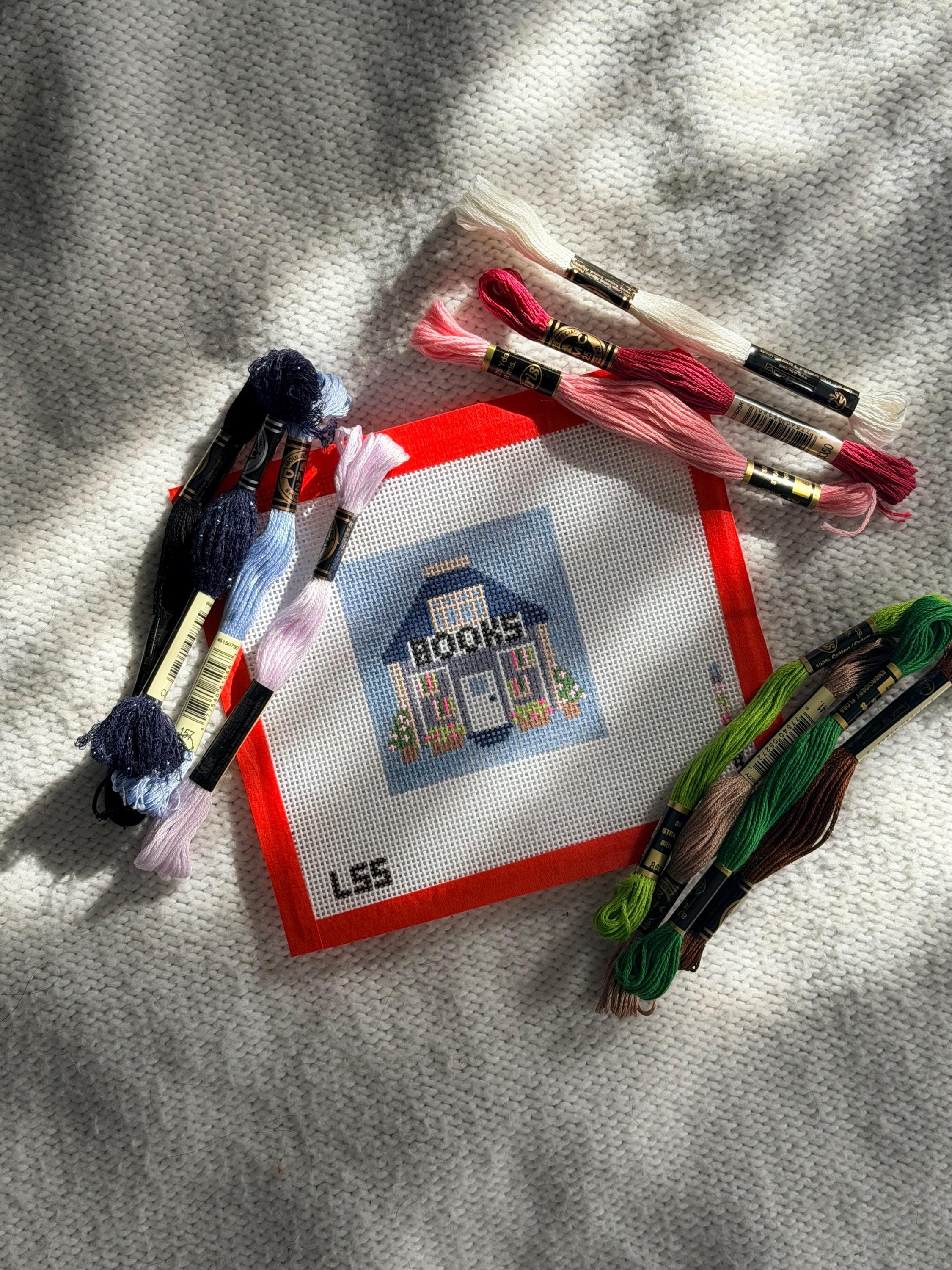 Mini Bookshop 13 Mesh Canvas Hand Painted | Beginner Needlepoint Project