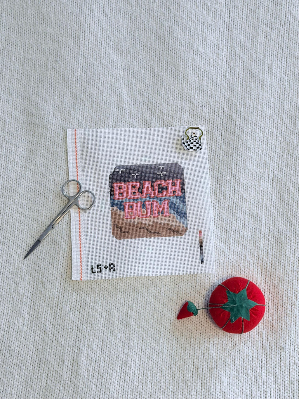 Hand Painted Needlepoint Canvas: Beach Bum Winter Scene, 4 inch Ornament