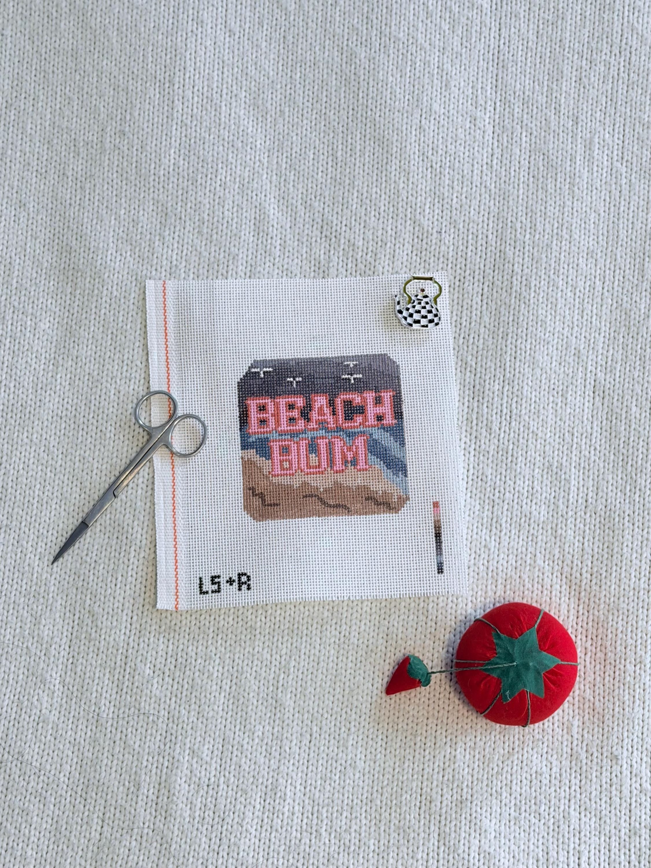 Hand Painted Needlepoint Canvas: Beach Bum Winter Scene, 4 inch Ornament
