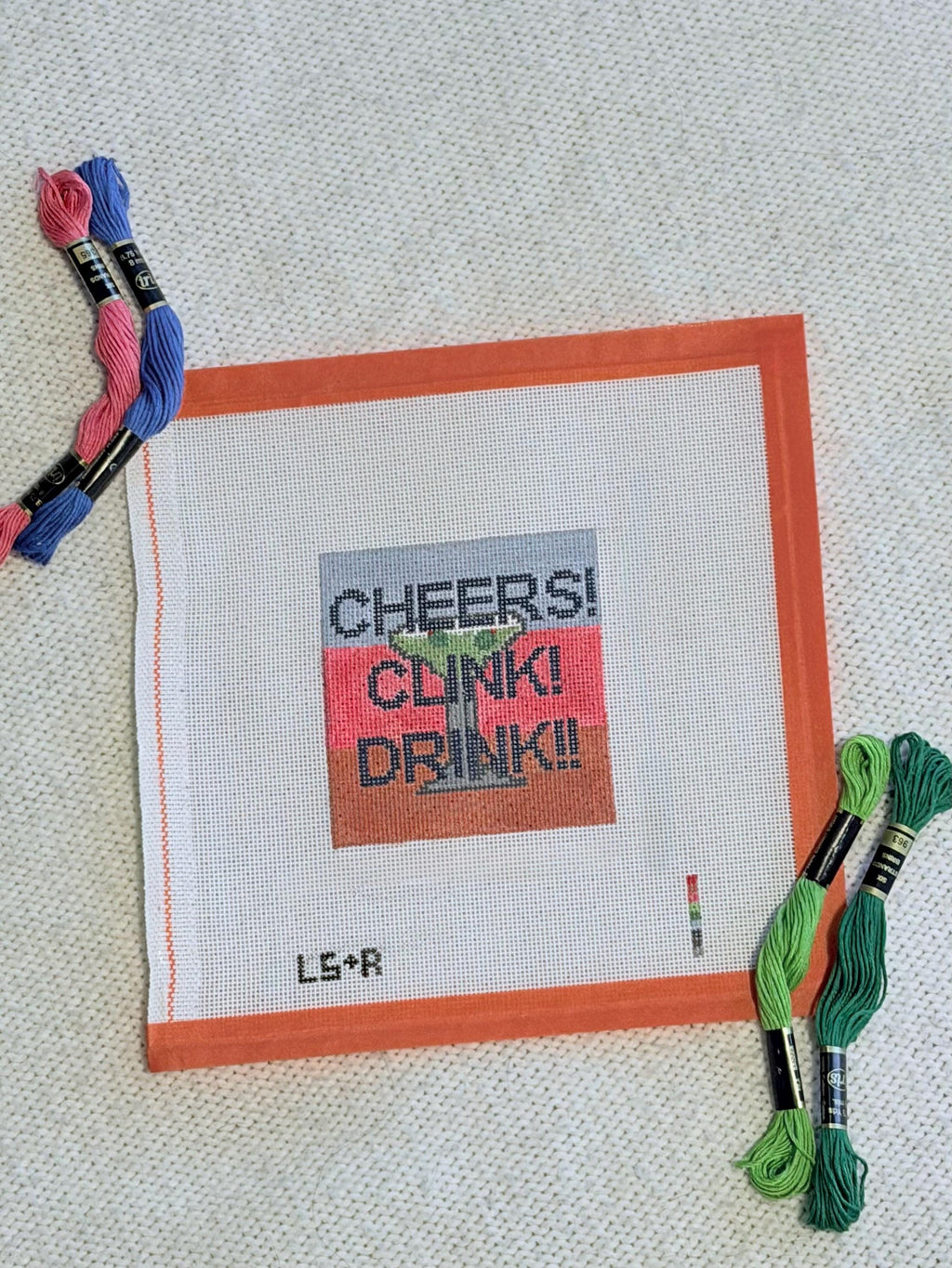 Cheers! Clink! Drink!! Martini Needlepoint Canvas // Martini 18 mesh hand painted 3.5 inch canvas