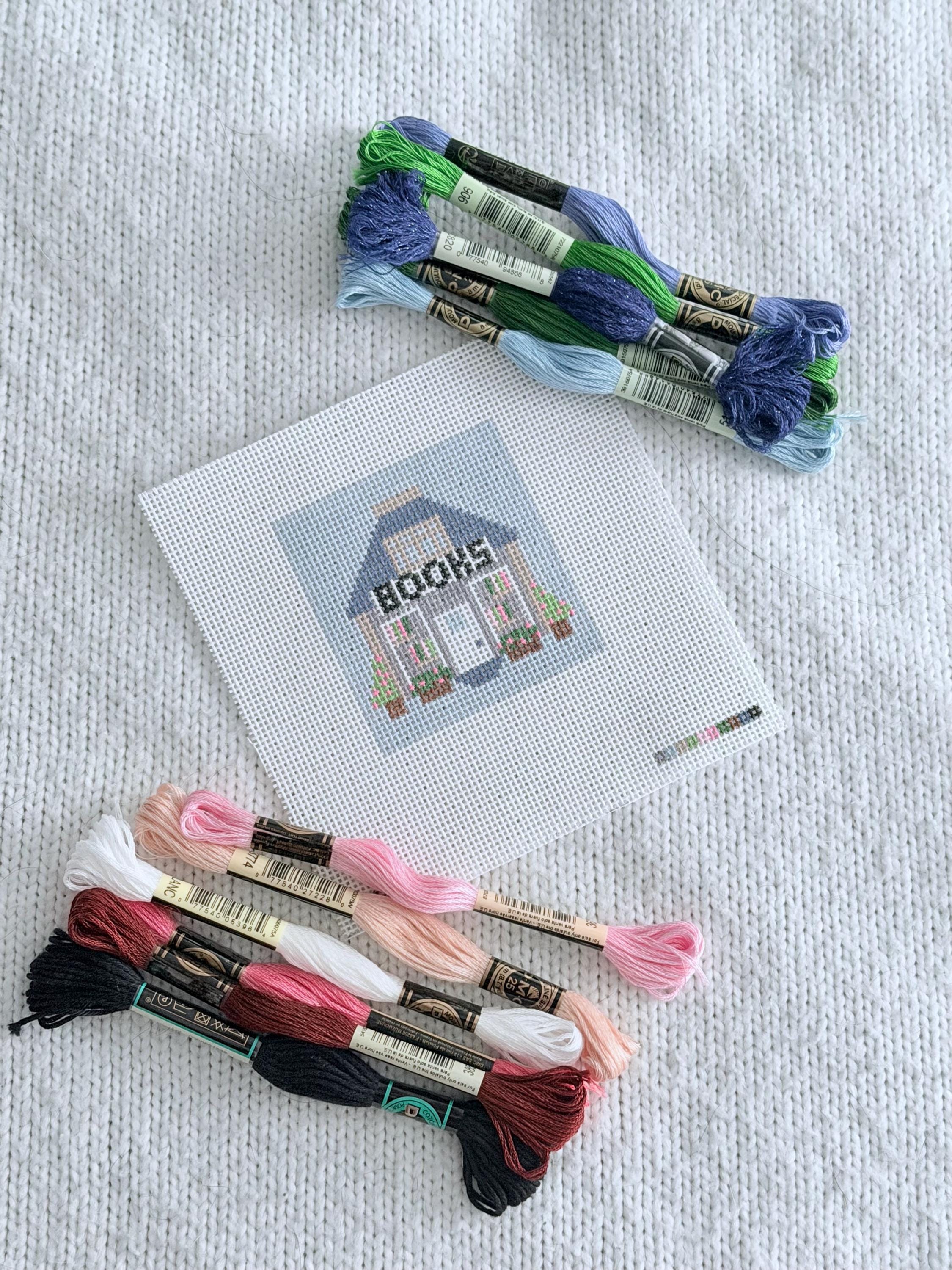 Mini Bookshop 13 Mesh Canvas Hand Painted | Beginner Needlepoint Project