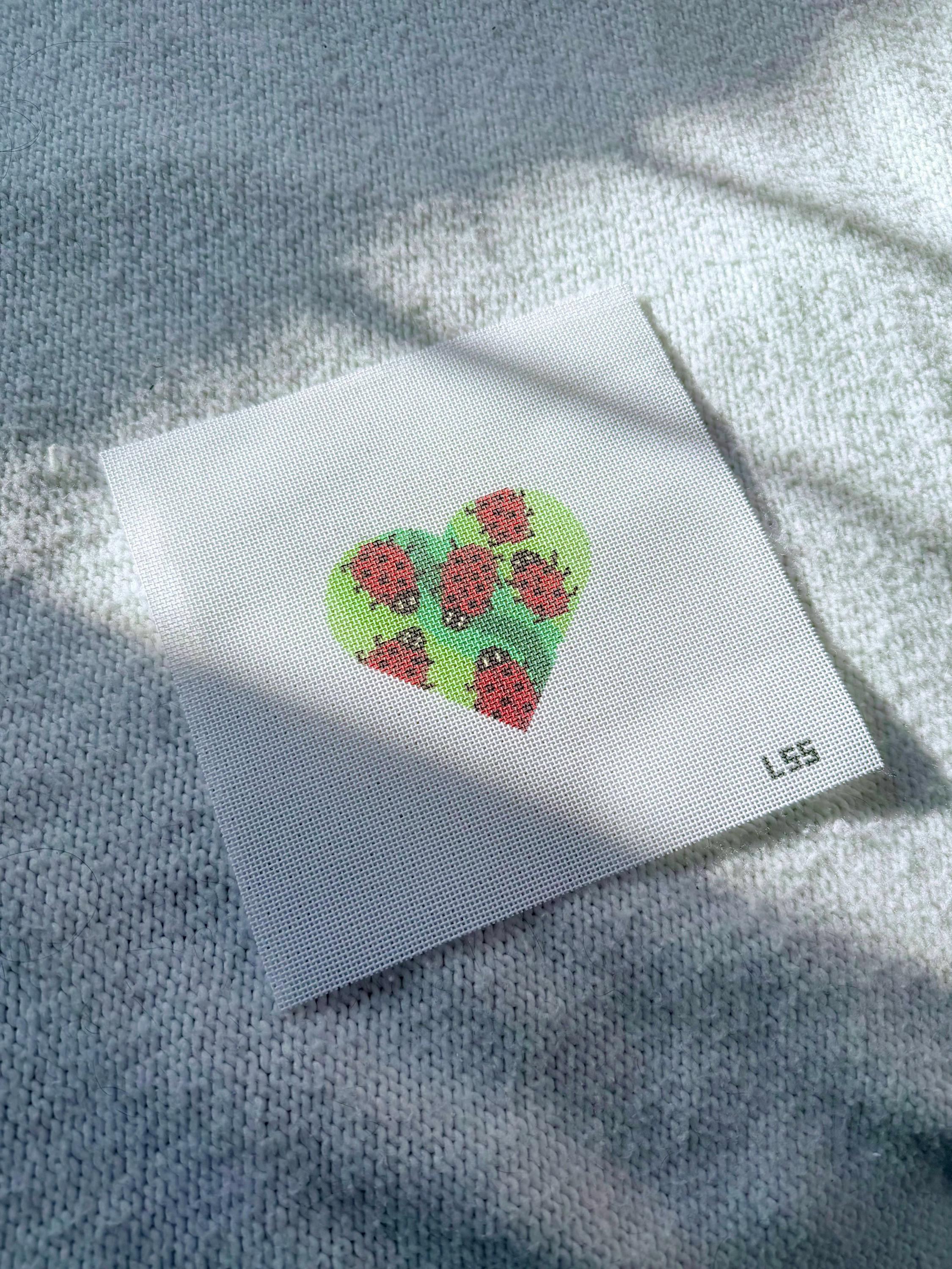 Ladybug Heart Needlepoint Canvas | 13 or 18 Mesh Beginner Project